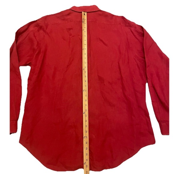 Vintage 90s Polo Ralph Lauren 100% Linen Button Down Shirt XL Red Burgundy Pony - Picture 10 of 10